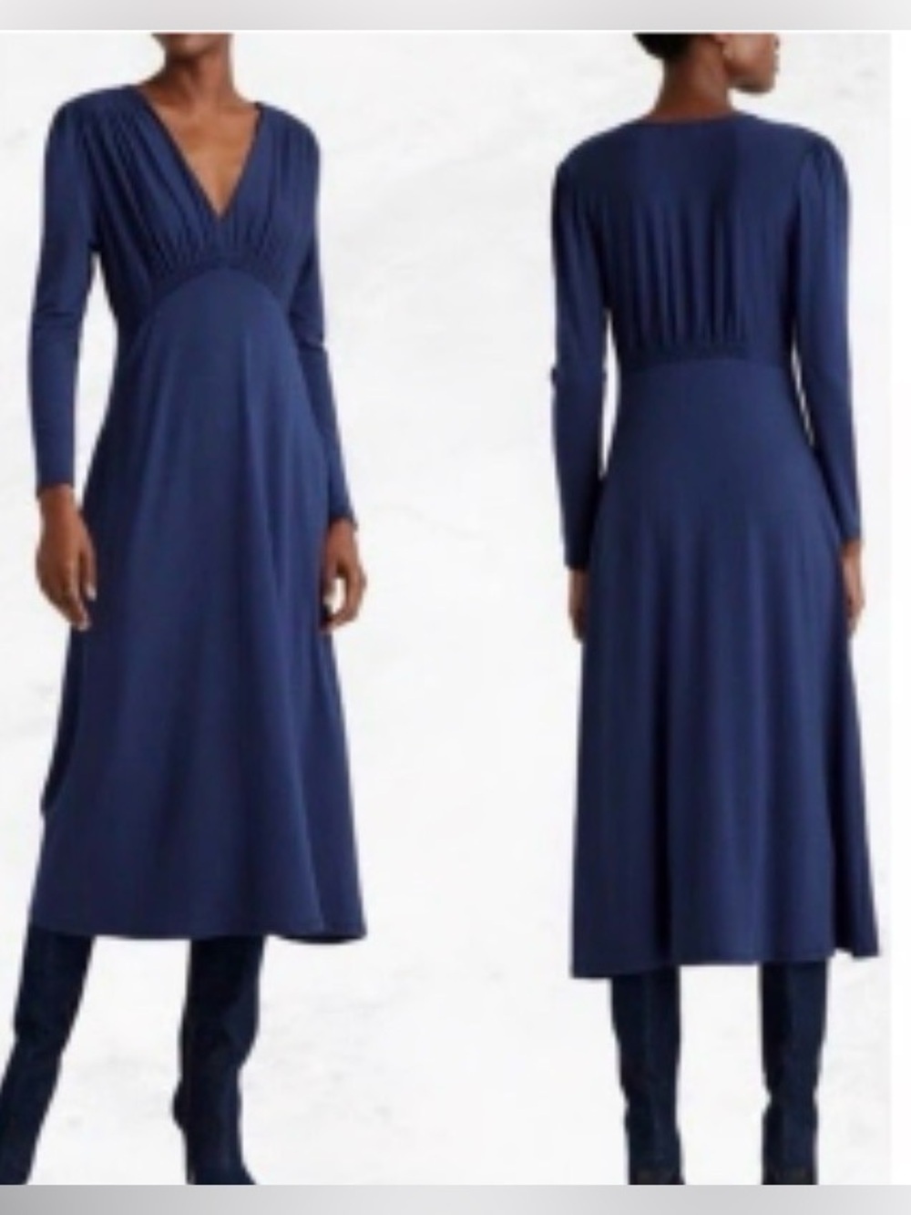 Quince Navy Long-Sleeve V-Neck Maxi Dress XS - Picture 7 of 7